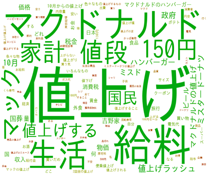 【値上げ不満】文章解析AIによる「意見の対象」ワードクラウド
